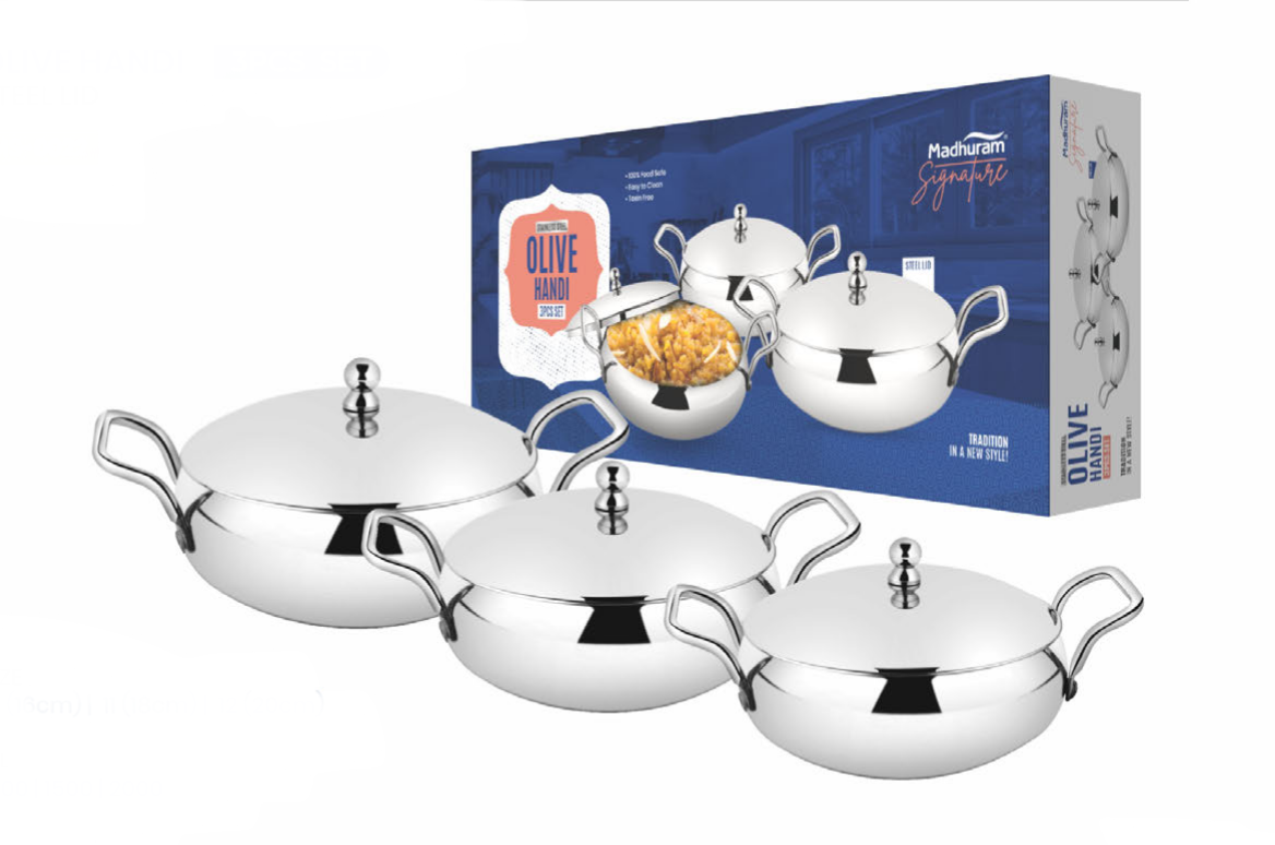 Olive handi steel lid 3pcs set