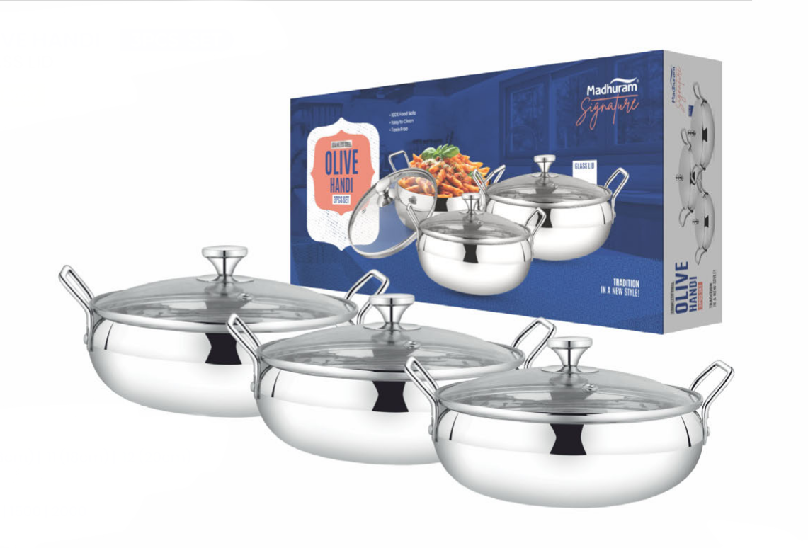 Olive handi glass lid 3pcs set