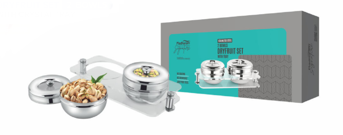 Dry fruit set crystal tray 2 bowl set