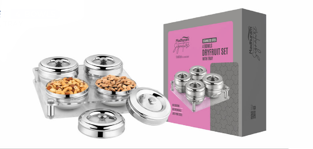 Dry fruit set  crystal tray 4 bowl set